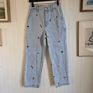 Madewell Embroidered Fruit And Flowers Straight Leg Carpenter Jeans